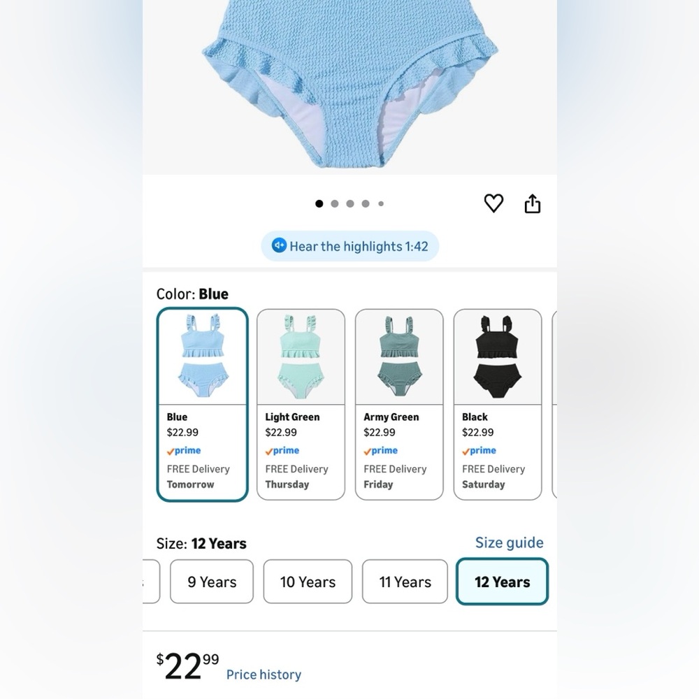 BOGO Girl's 2 Piece Bathing Suit Ruffle Trim Summer Bikini Swimsuit size 12Y - Picture 9 of 11